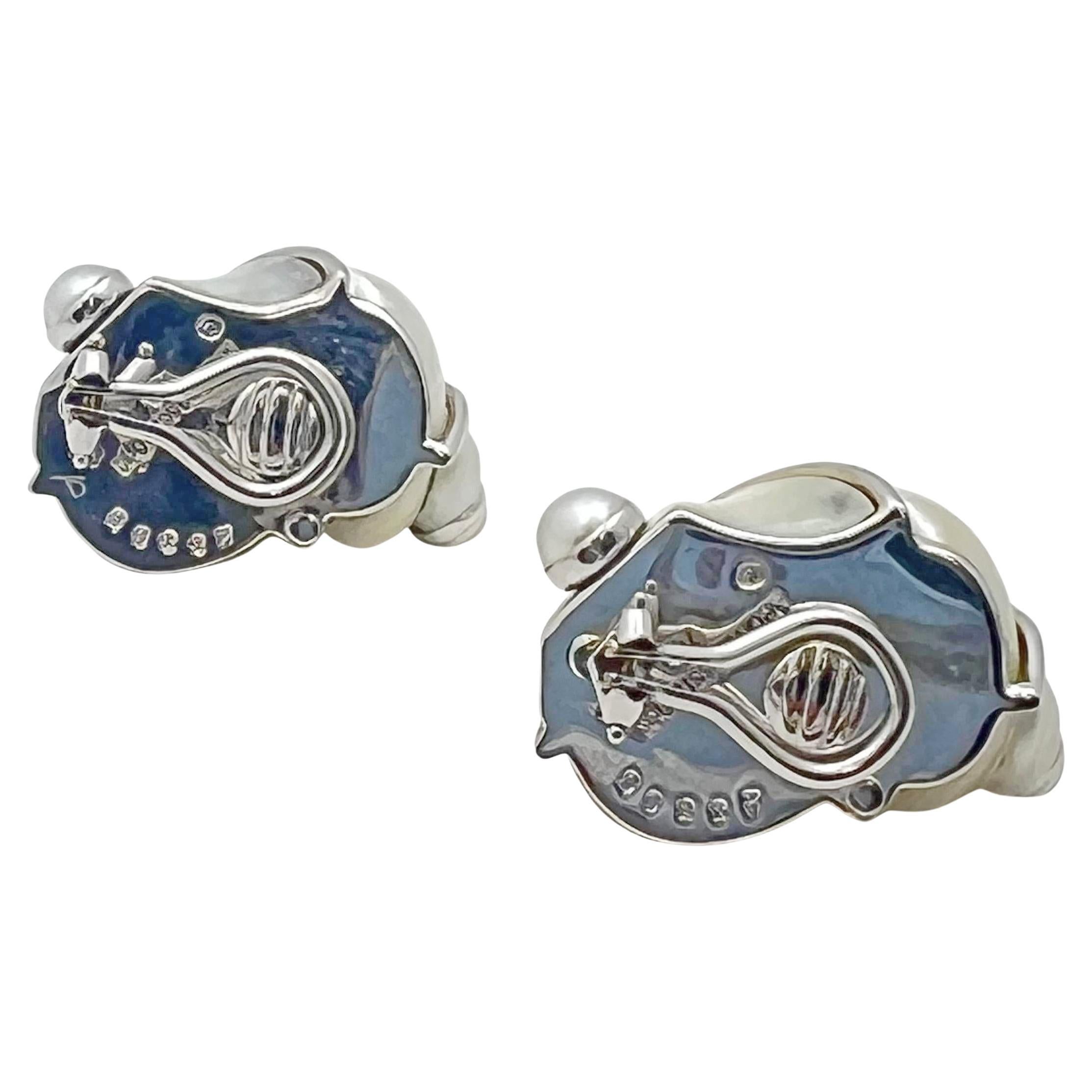 Women's Seaman Schepps 18k White Gold Pearl Turbo Shell Earrings For Sale
