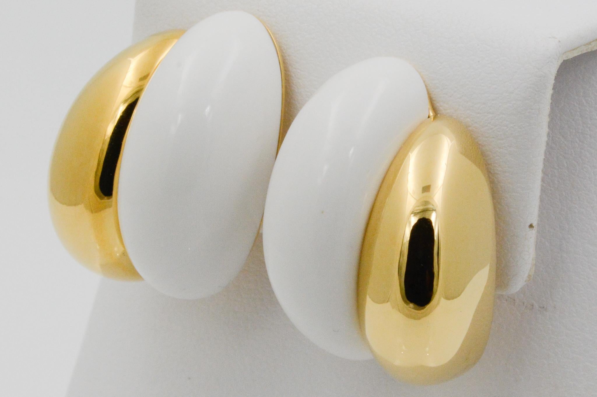 Modern Seaman Schepps 18 Karat Yellow and White Ceramic Silhouette Earrings