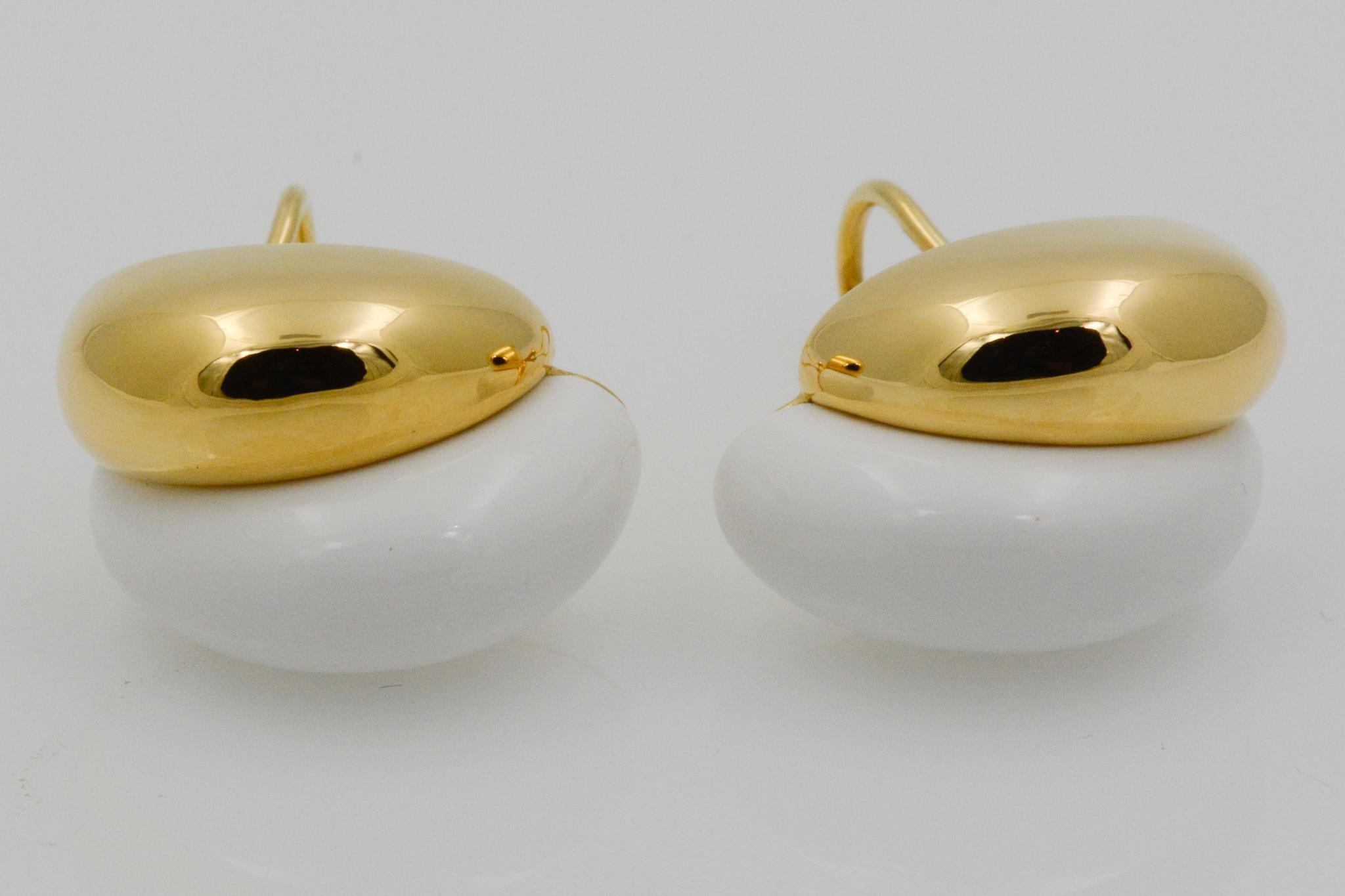 Women's Seaman Schepps 18 Karat Yellow and White Ceramic Silhouette Earrings