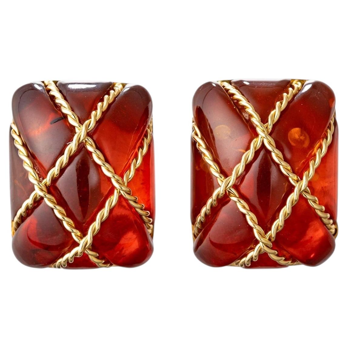 Pendientes de jaula de ámbar y oro amarillo de 18k de Seaman Schepps