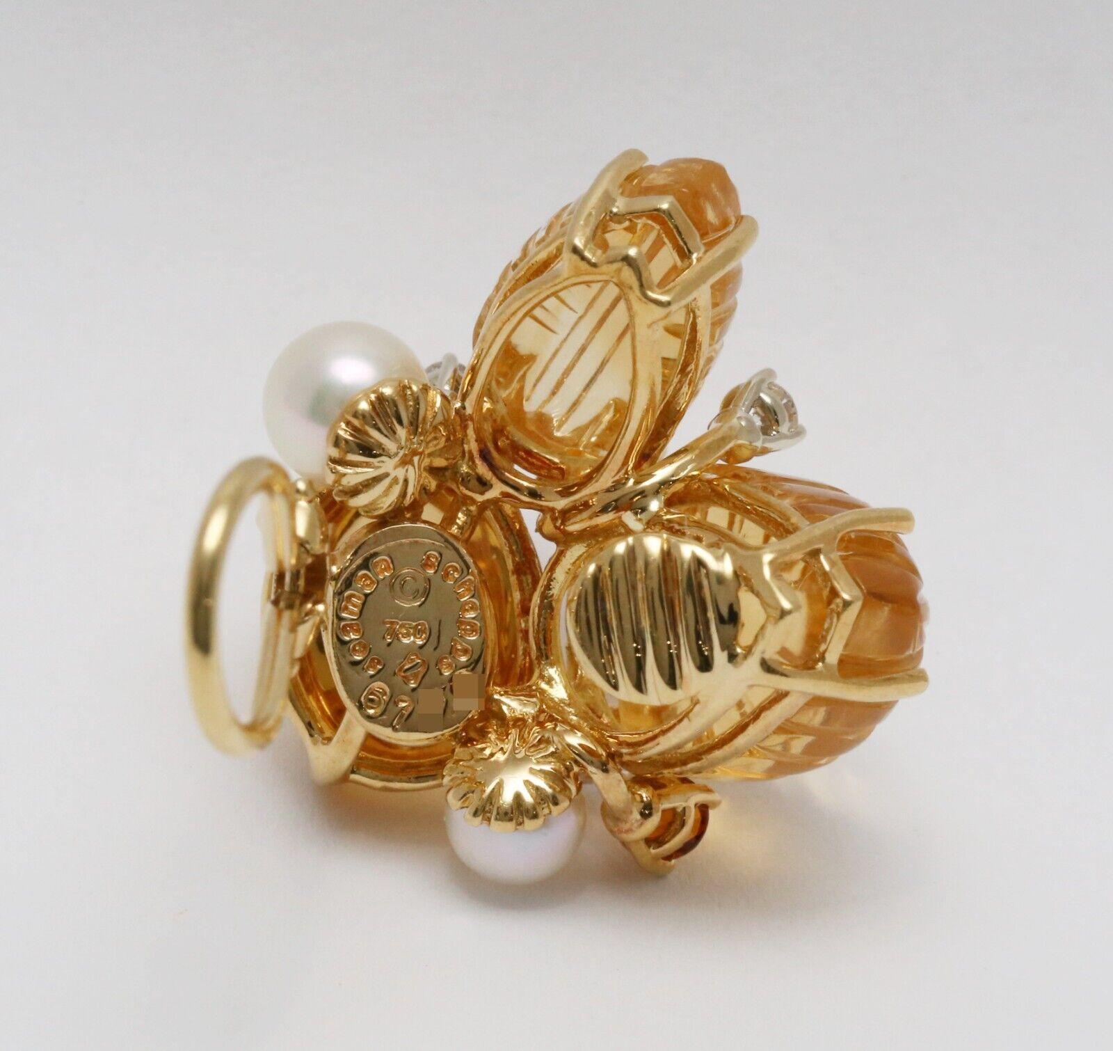 Seaman Schepps 18k Yellow Gold Citrine, Pearl & Diamond Earclip Earrings, 21.0g For Sale 5