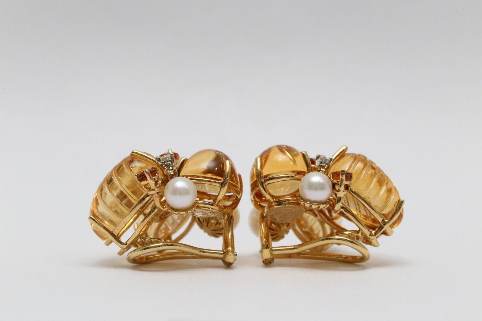 Seaman Schepps 18k Yellow Gold Citrine, Pearl & Diamond Earclip Earrings, 21.0g In Excellent Condition For Sale In Providence, RI