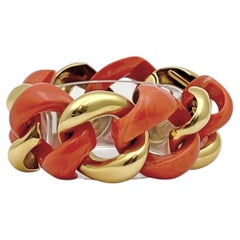 Seaman Schepps - Bracciale a maglie larghe in oro giallo 18 carati e corallo