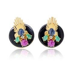 Seaman Schepps 18K Yellow Gold Fan Gemstone Earrings