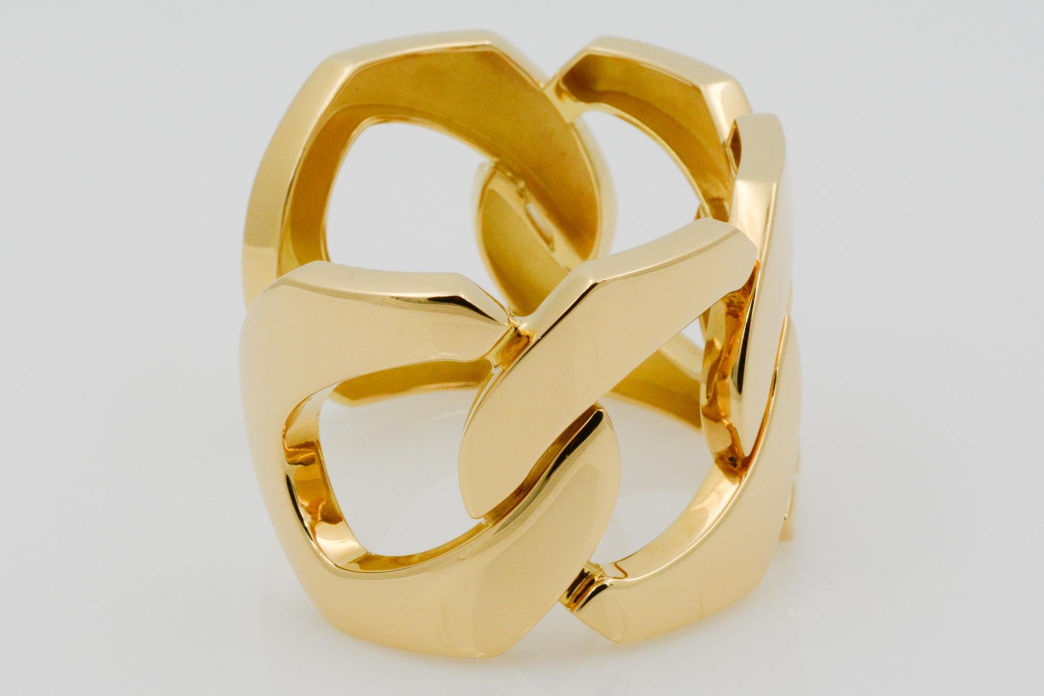 Modern Seaman Schepps 18 Karat Yellow Gold Flat Link Cuff Bracelet