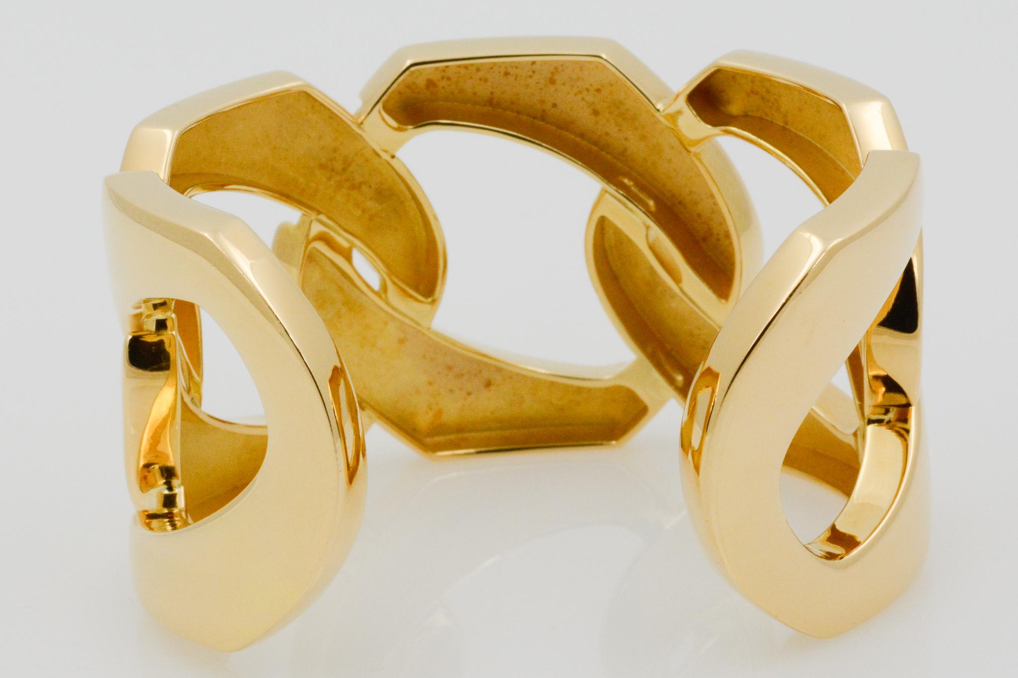Women's Seaman Schepps 18 Karat Yellow Gold Flat Link Cuff Bracelet