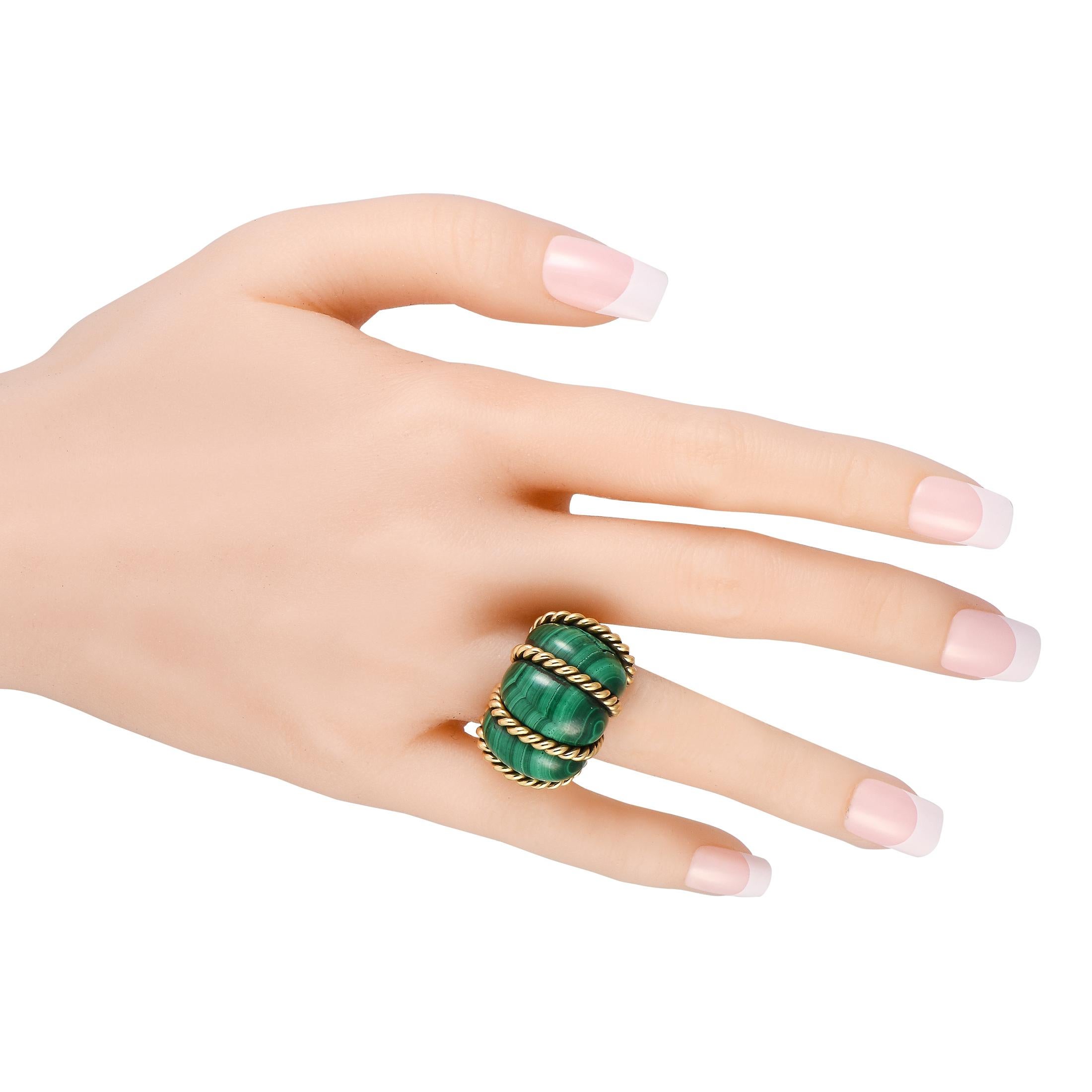 Mixed Cut Seaman Schepps 18K Yellow Gold Malachite Cocktail Ring For Sale