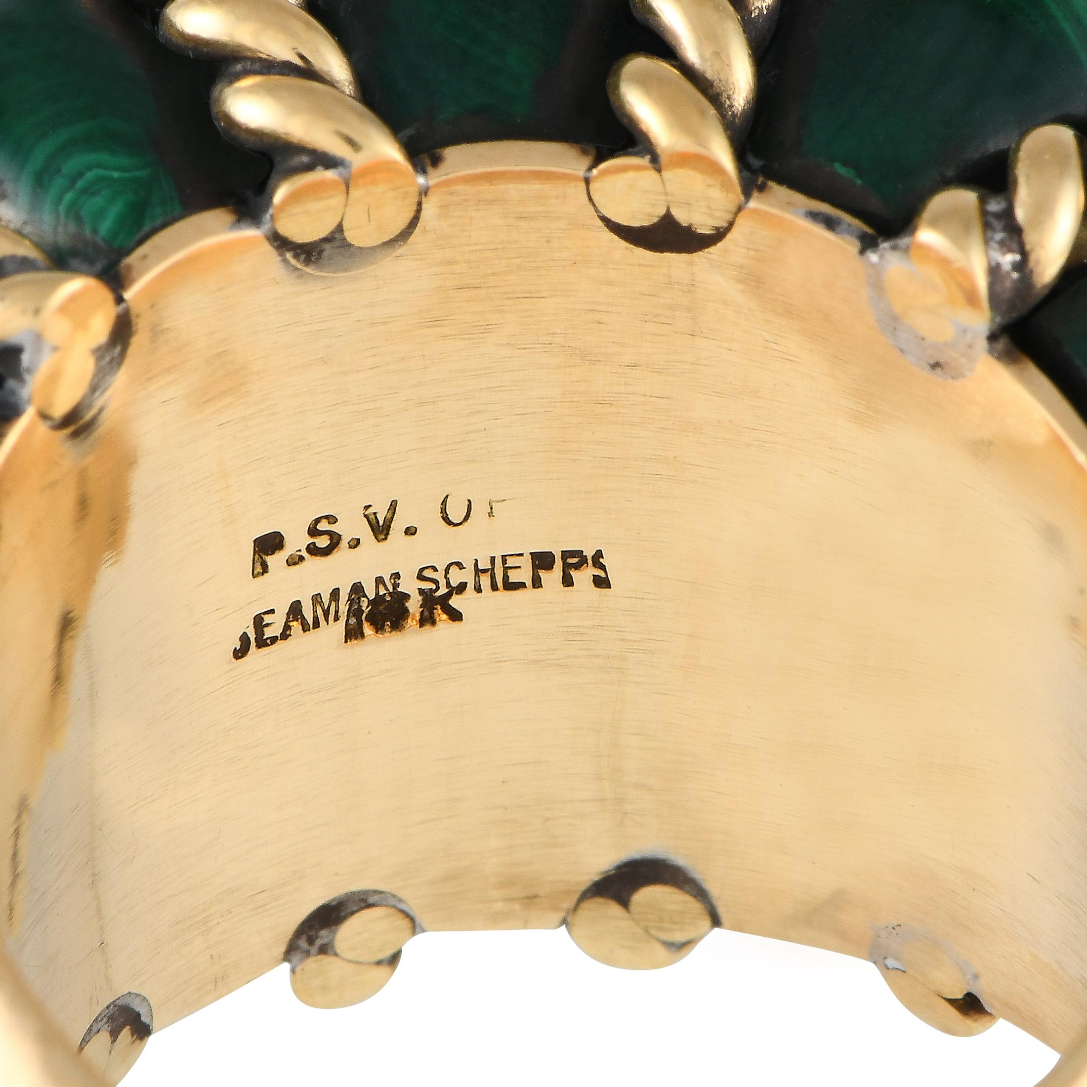 Seaman Schepps 18K Yellow Gold Malachite Cocktail Ring In Excellent Condition For Sale In Southampton, PA