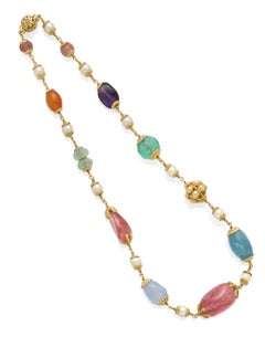 Seaman Schepps 18k Yellow Gold Multi-Baroque Pearl and Gem Necklace