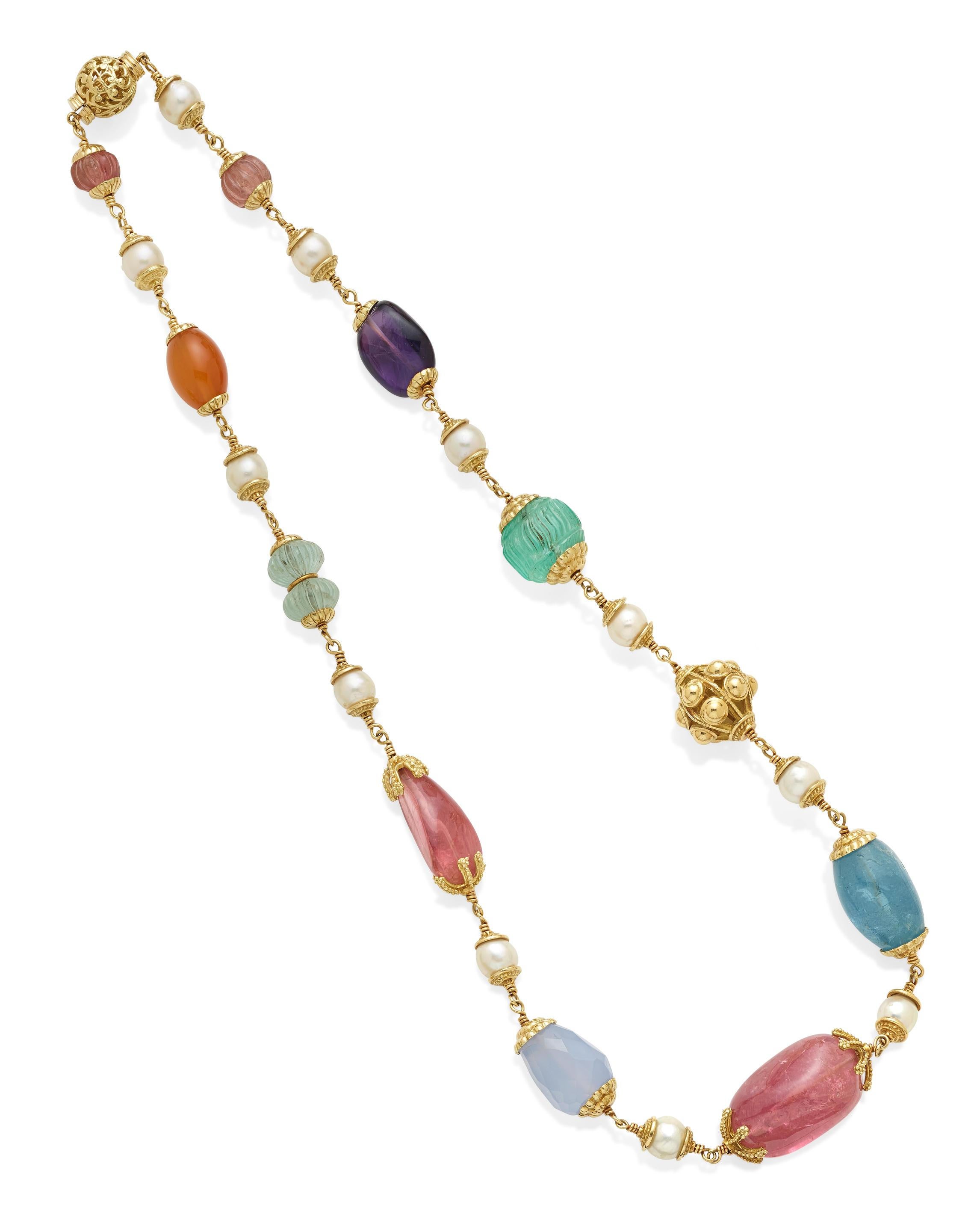 Collana con perle e gemme Seaman Schepps in oro giallo 18k in vendita 1