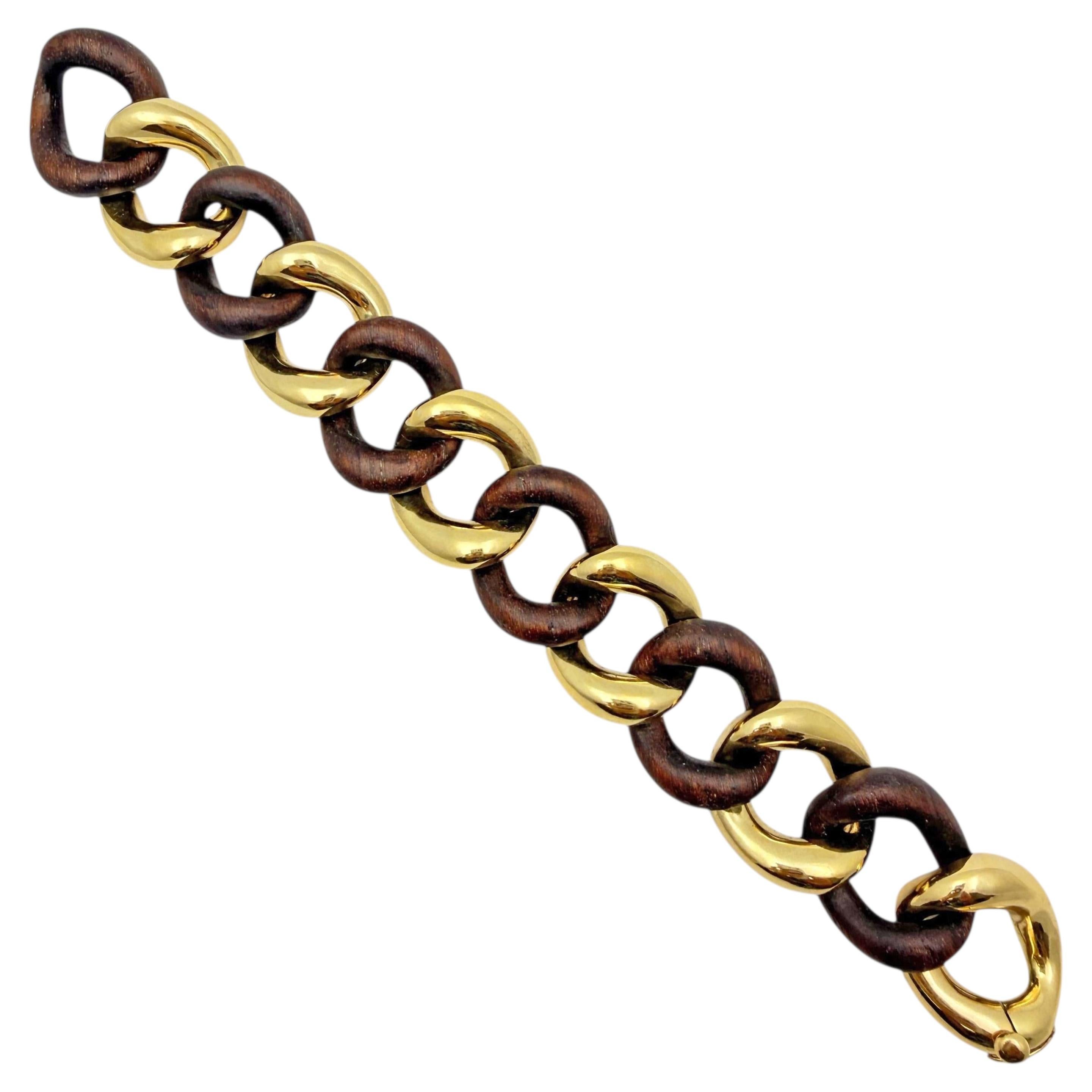Bracciale Seaman Schepps in oro giallo 18 carati e legno di noce con maglie medie