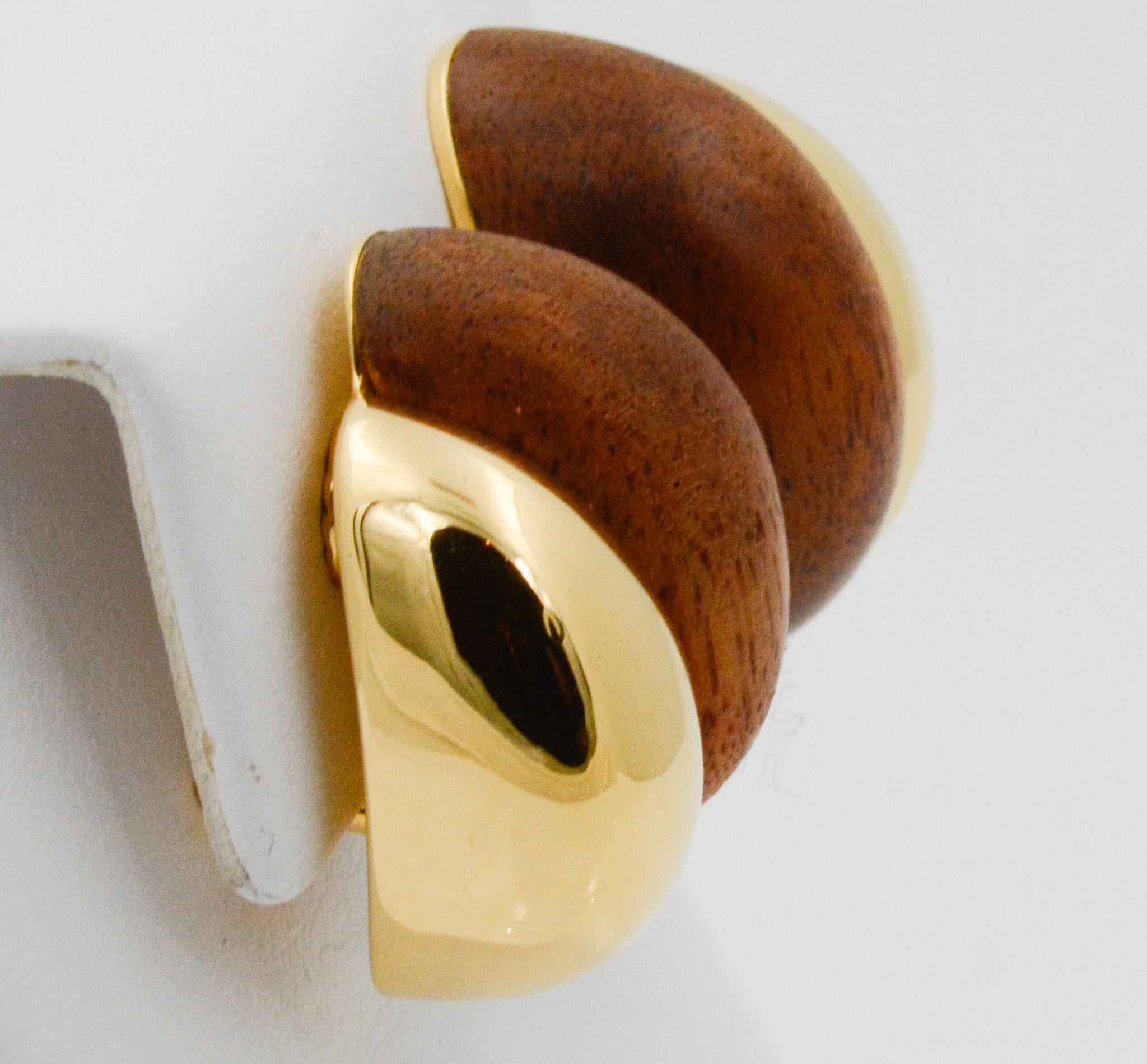 Seaman Schepps 18 Karat Yellow Gold Walnut Wood Silhouette Earrings 1