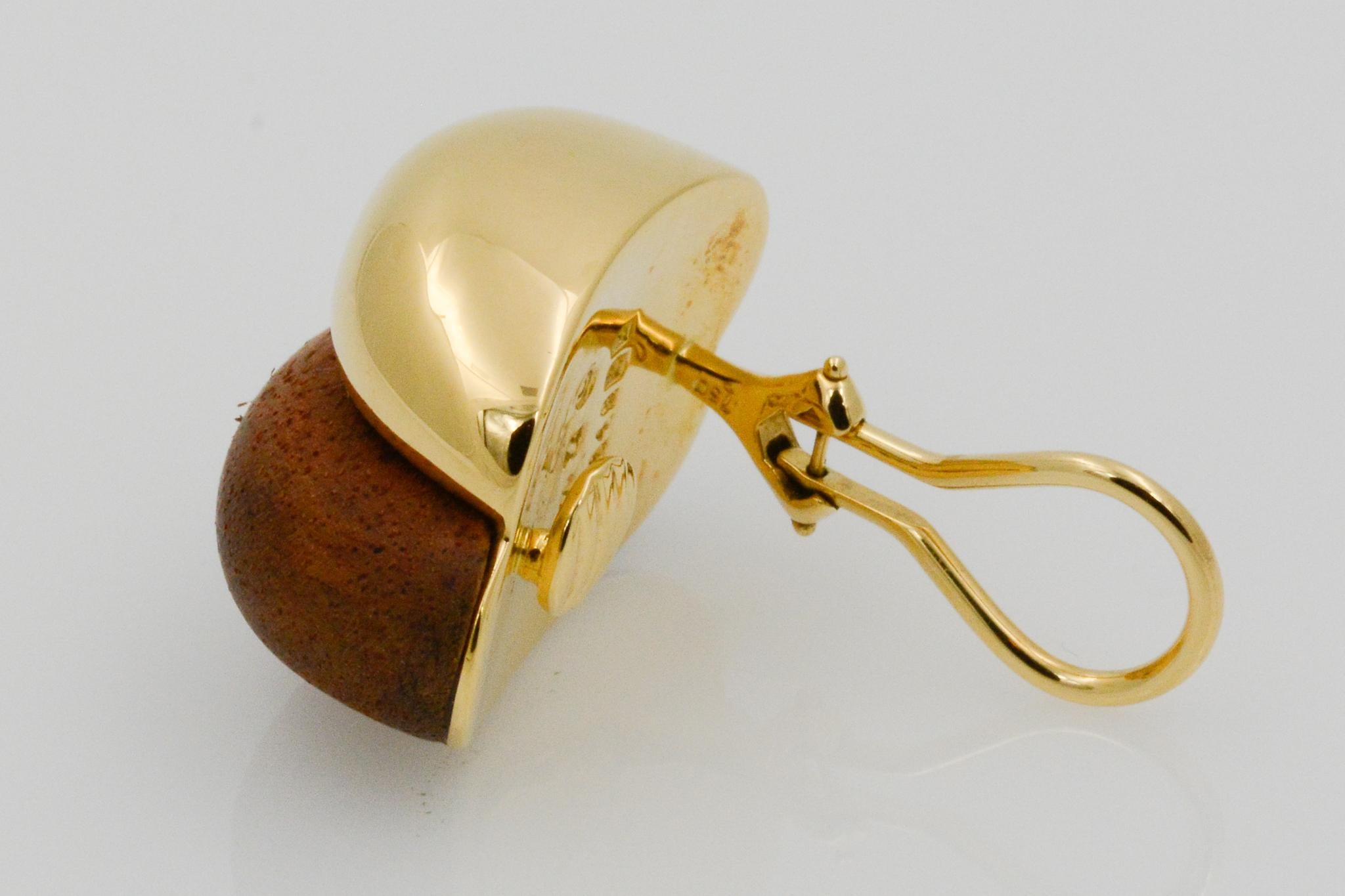 Seaman Schepps 18 Karat Yellow Gold Walnut Wood Silhouette Earrings 4