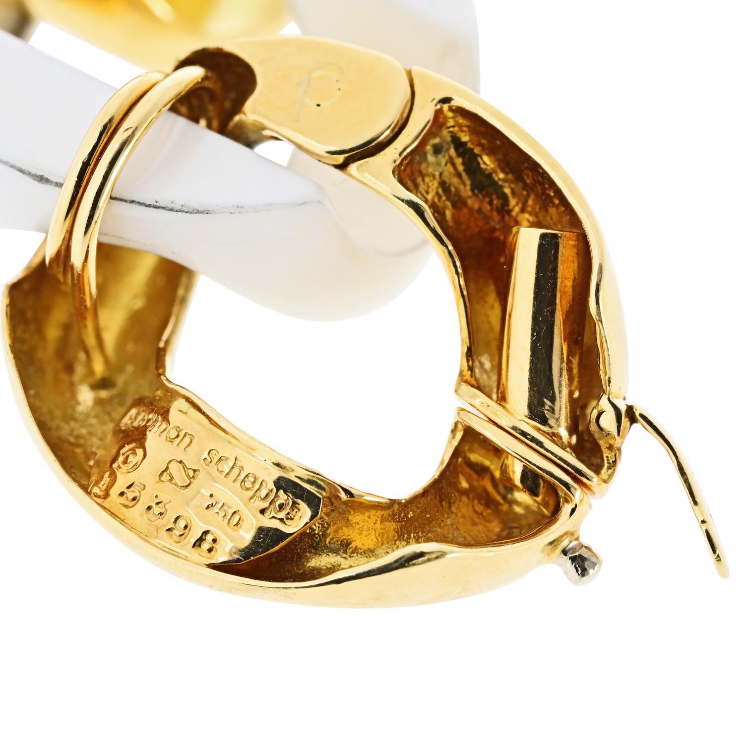 Seaman Schepps Bracelet à maillons en céramique blanche et or jaune 18K Pour femmes en vente