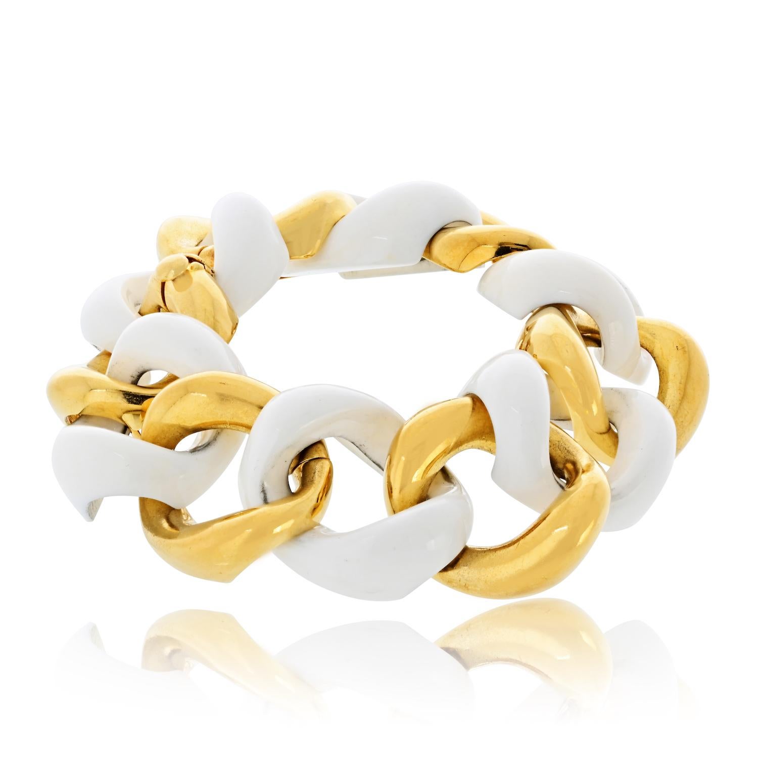 Seaman Schepps Bracelet à maillons en céramique blanche et or jaune 18K en vente 1