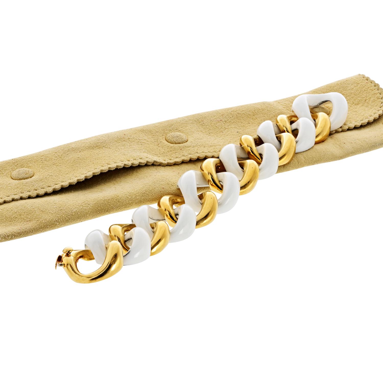 Seaman Schepps Bracelet à maillons en céramique blanche et or jaune 18K en vente 2