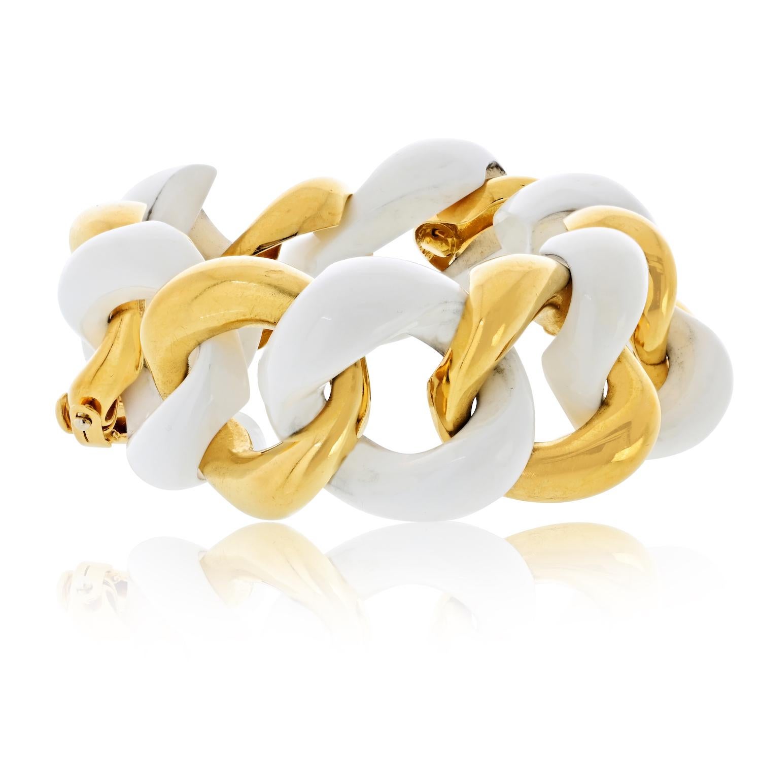 Seaman Schepps Bracelet à maillons en céramique blanche et or jaune 18K en vente