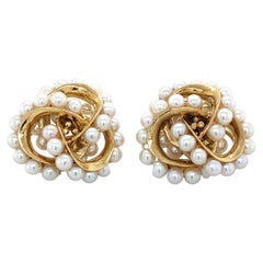 Seaman Schepps 18k Yellow Gold With White Pearls Intertwined Clip Earrings
