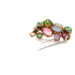 Seaman Schepps 18K YG Pin Brooch with 0.45 Ct Round F VS Diamonds and Multi-Gems