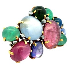 Seaman Schepps 18K YG Pin Brooch with 0.45 Ct Round F VS Diamonds and Multi-Gems