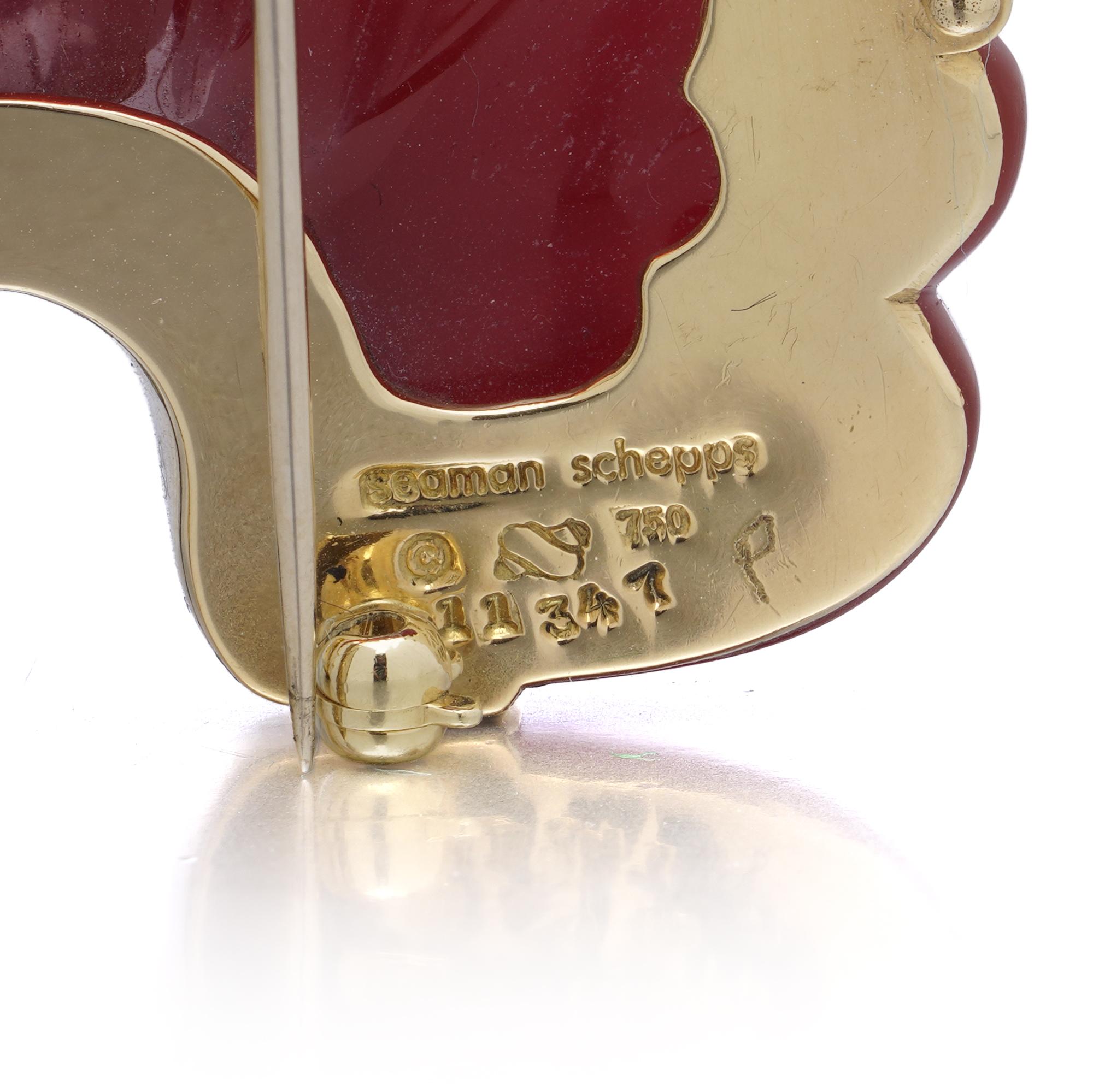 Broche Seaman Schepps de oro de 18 quilates y concha de cornalina en venta 2