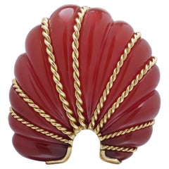 Seaman Schepps 18kt Gold und Karneol Muschel Brosche