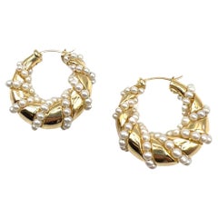 Seaman Schepps 18kt Yellow Gold Pearl Hoop Earrings