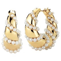 Seaman Schepps 18kt Yellow Gold Pearl Hoop Earrings