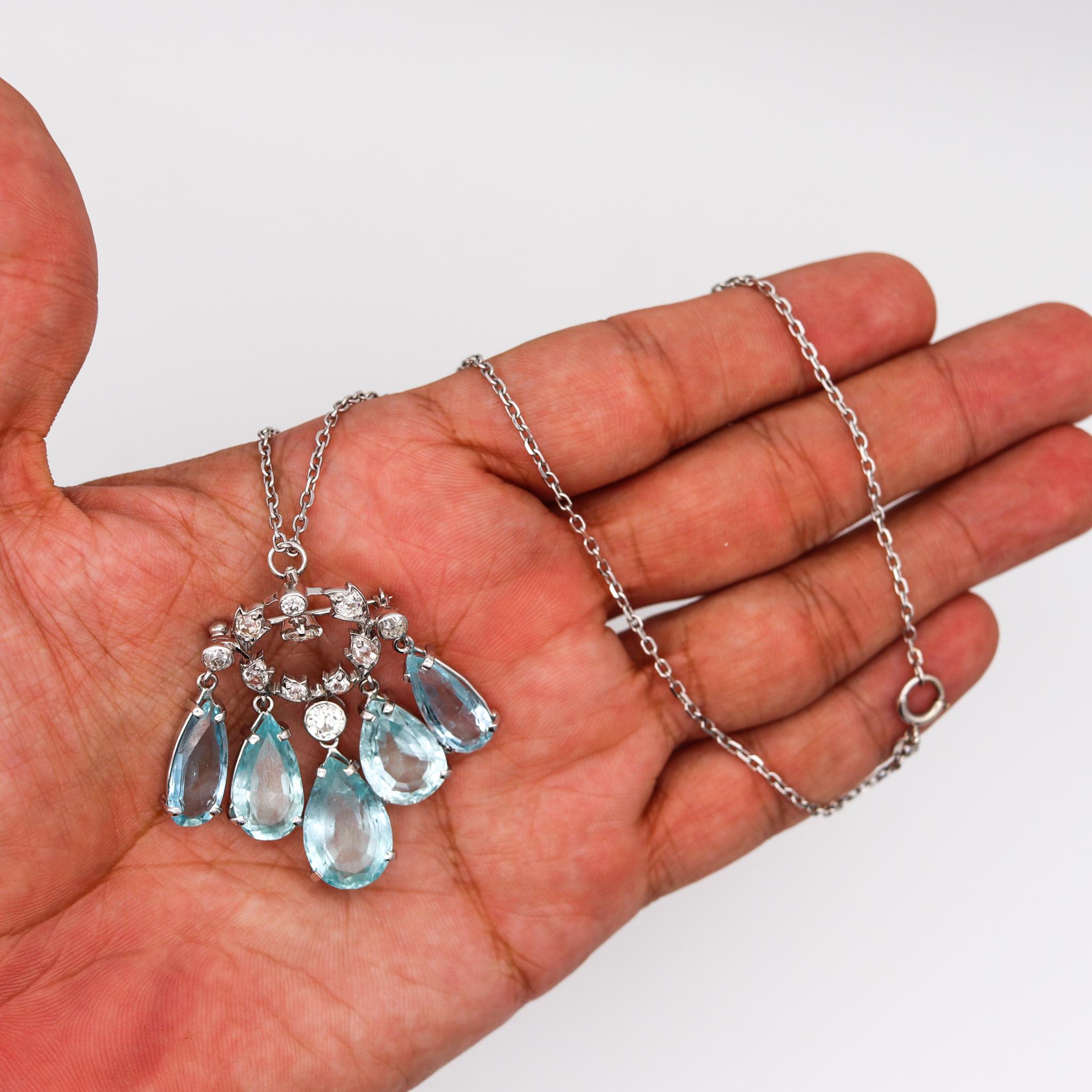 Seaman Schepps Collier Art déco 1940 en or 14 carats, 40,54 carats de diamants et aigue-marine en vente 1