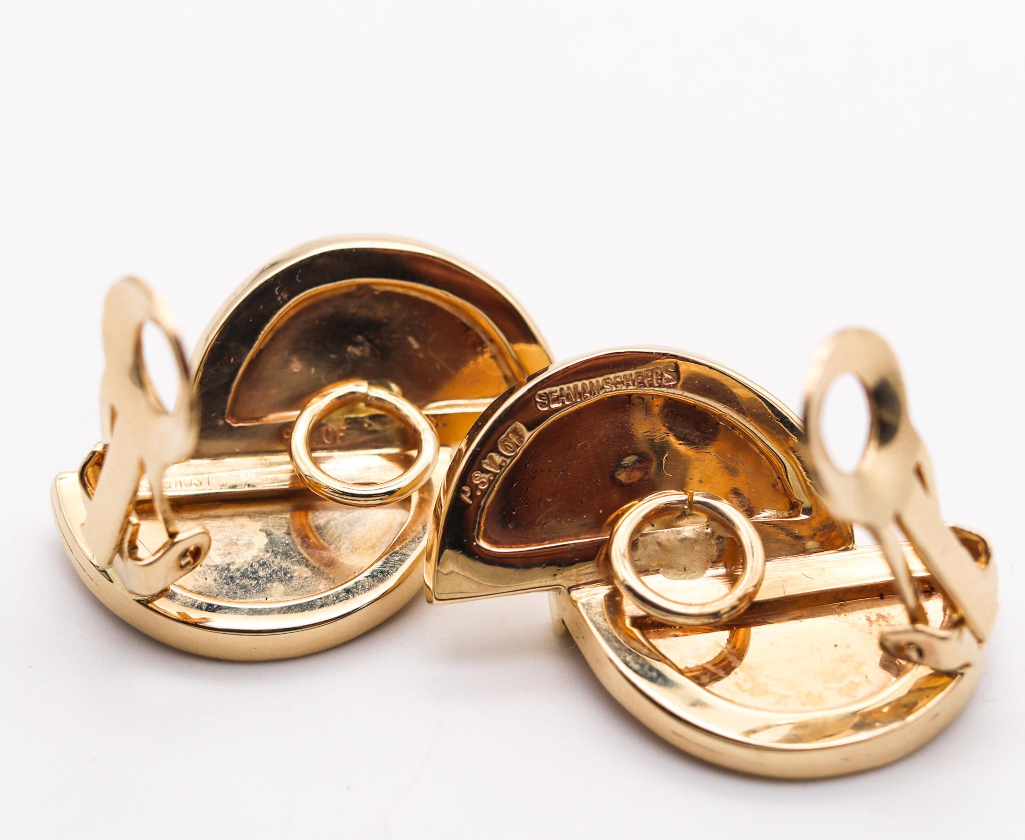 Seaman Schepps 1960 Rare Geometric Clips on Earrings in 18Kt Yellow Gold 1
