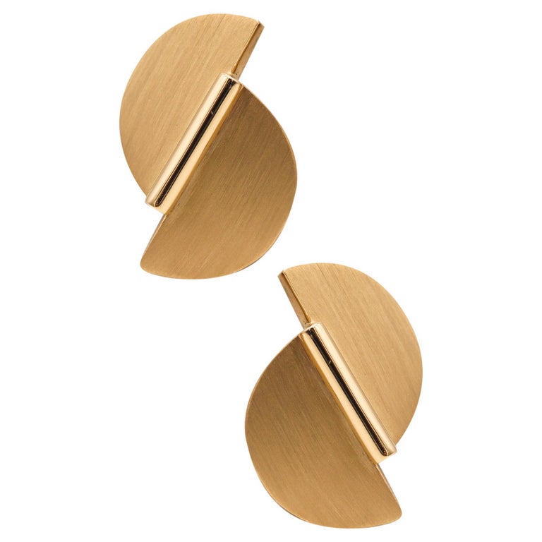 Seaman Schepps 1960 Rare Geometric Clips on Earrings in 18Kt Yellow