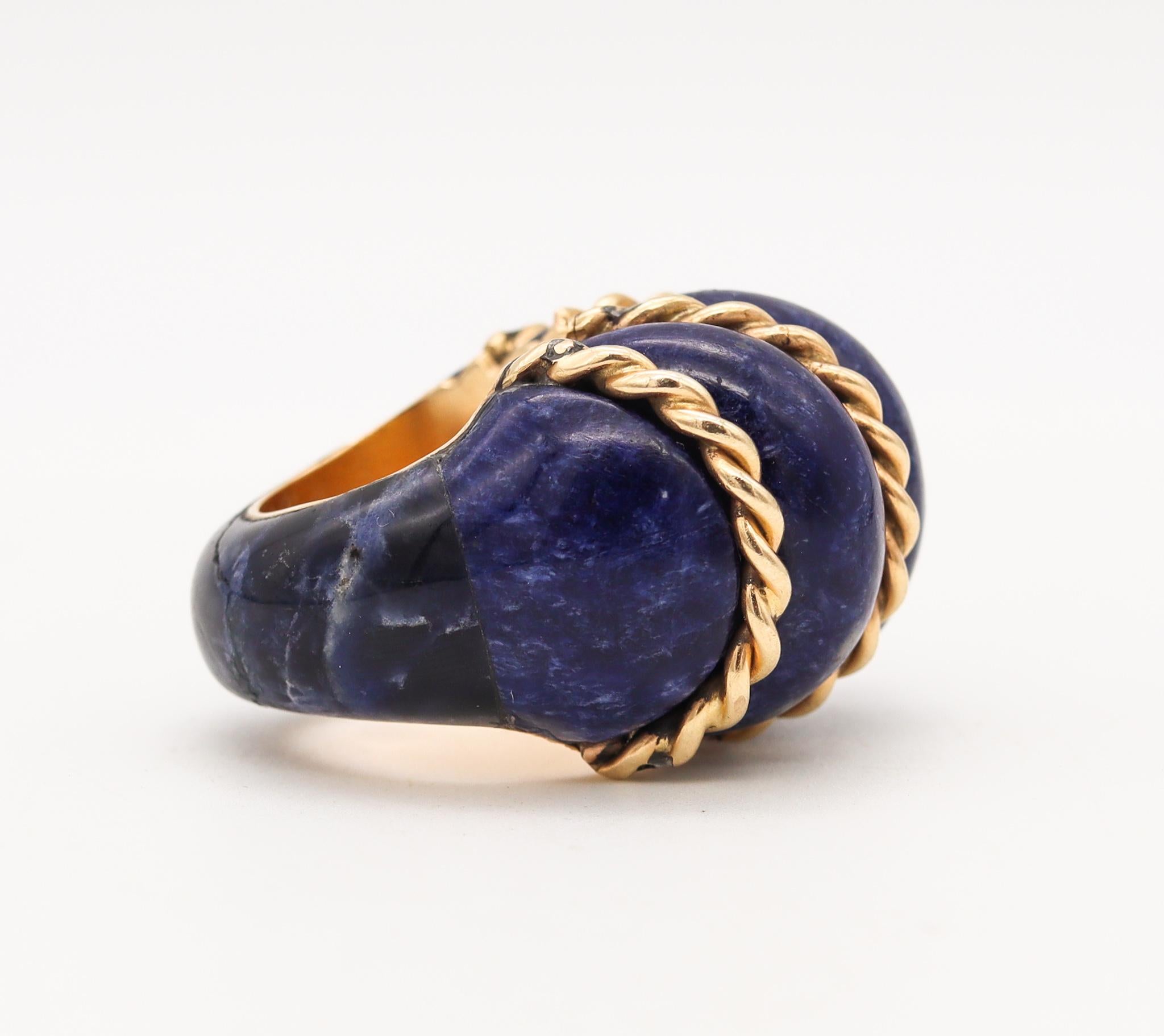 Mixed Cut Seaman Schepps 1960 Shrimp Cocktail Ring in 18 Kt Gold with Fluted Lapis Lazuli