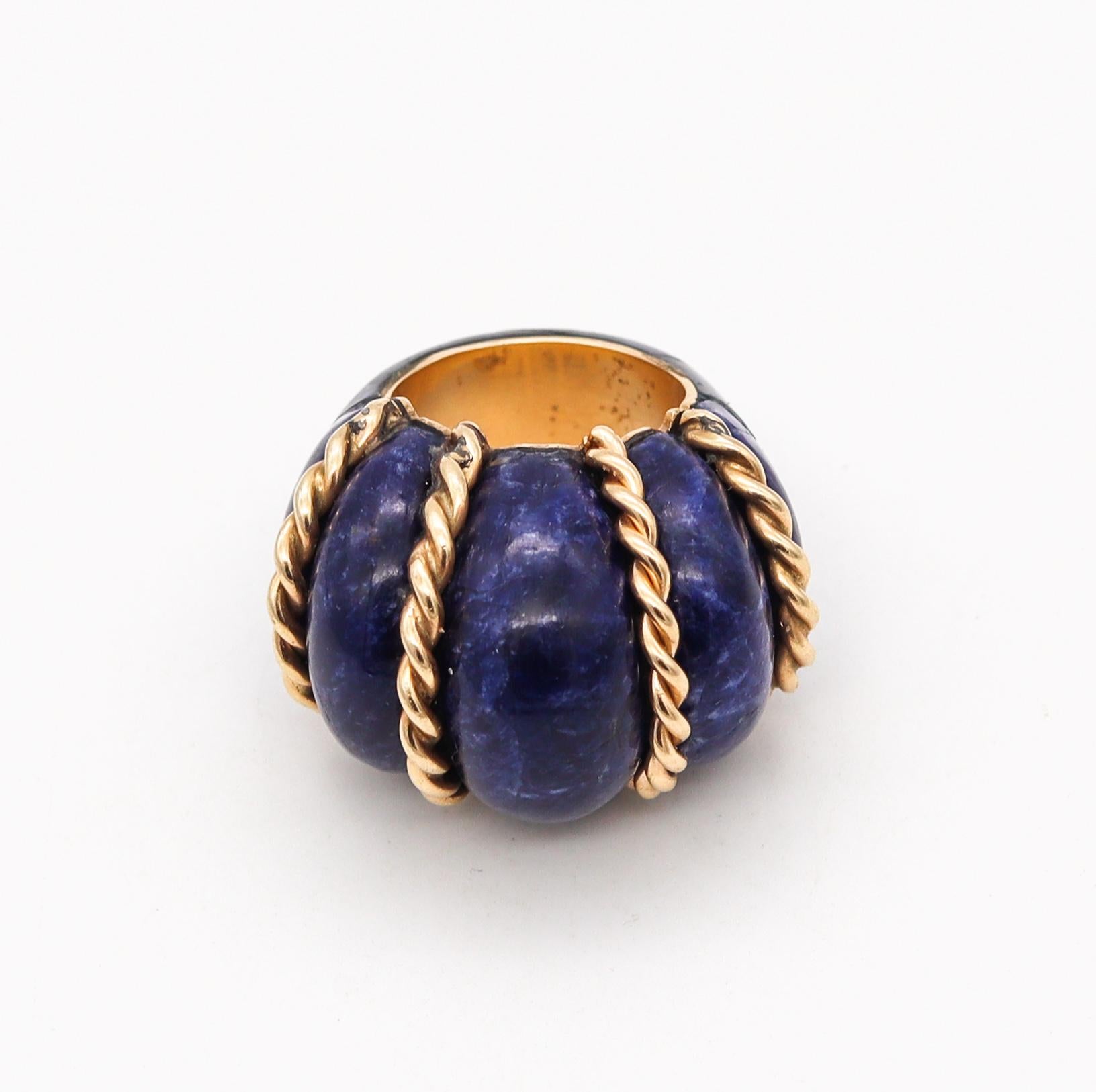 Women's Seaman Schepps 1960 Shrimp Cocktail Ring in 18 Kt Gold with Fluted Lapis Lazuli