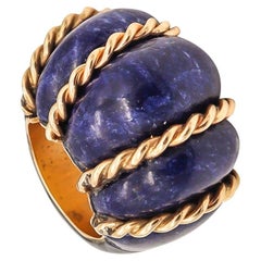 Vintage Seaman Schepps 1960 Shrimp Cocktail Ring in 18 Kt Gold with Fluted Lapis Lazuli