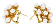 Seaman Schepps 1960's Pearl 18 Karat Yellow Gold Burst Cluster Vintage Earrings