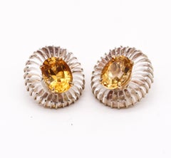 Seaman Schepps 1970 Fluted Rock Quartz Earrings 14kt Gold with 79.32cts Citrine