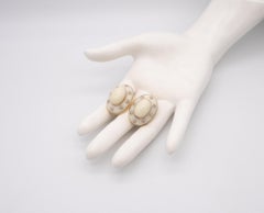 Seaman Schepps 1970 Trianon 18Kt Yellow Gold Ear Clips with Diamonds and Coral