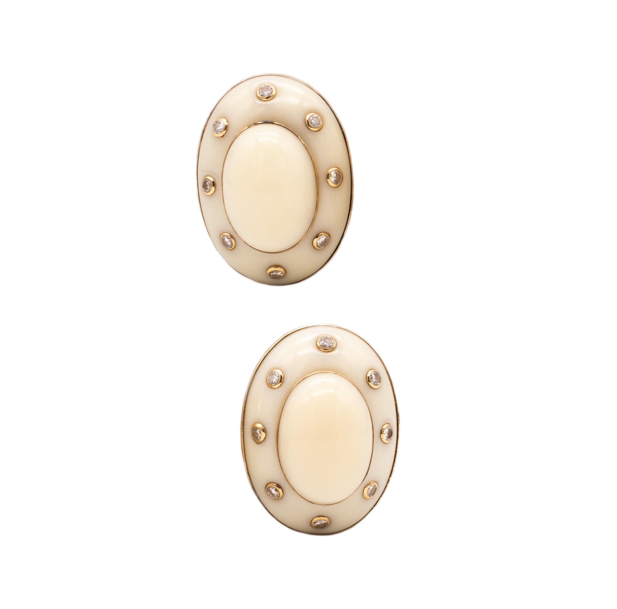 Women's Seaman Schepps 1970 Trianon 18Kt Yellow Gold Ear Clips with Diamonds and Coral