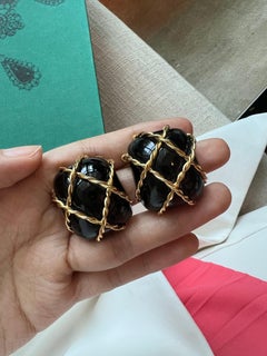 Seaman Schepps 2000s 18 Karat Yellow Gold Black Onyx Clip-On Earrings