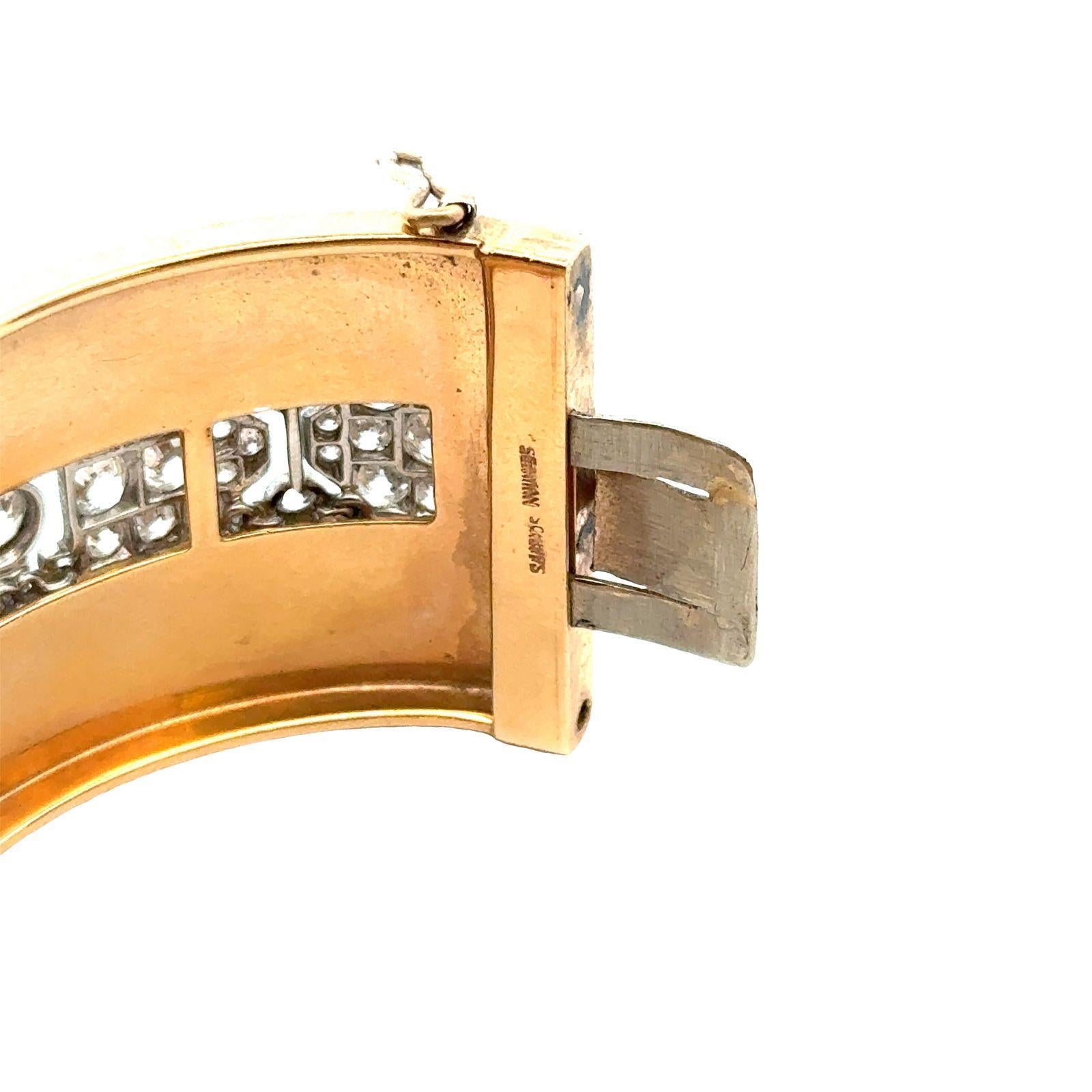 Women's Seaman Schepps 9.50 CTW Diamond Vintage Platinum 14K Yellow Gold Bangle Bracelet For Sale