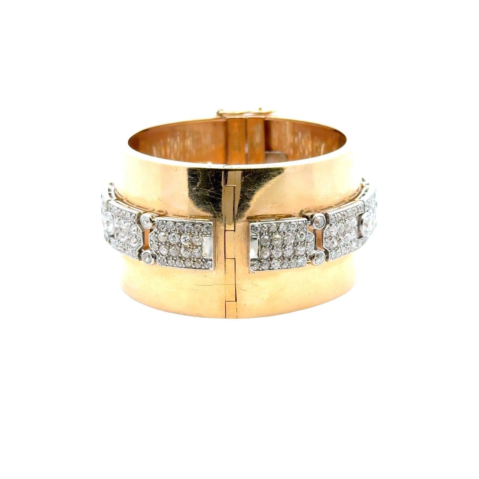 Seaman Schepps 9.50 CTW Diamond Vintage Platinum 14K Yellow Gold Bangle Bracelet For Sale 1