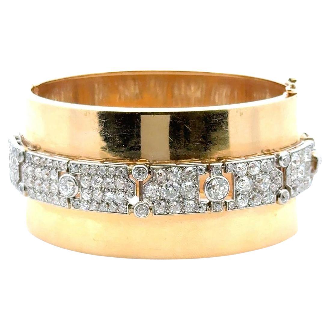 Seaman Schepps Bracelet jonc vintage en platine et or jaune 14 carats avec diamants 9,50 carats poids total