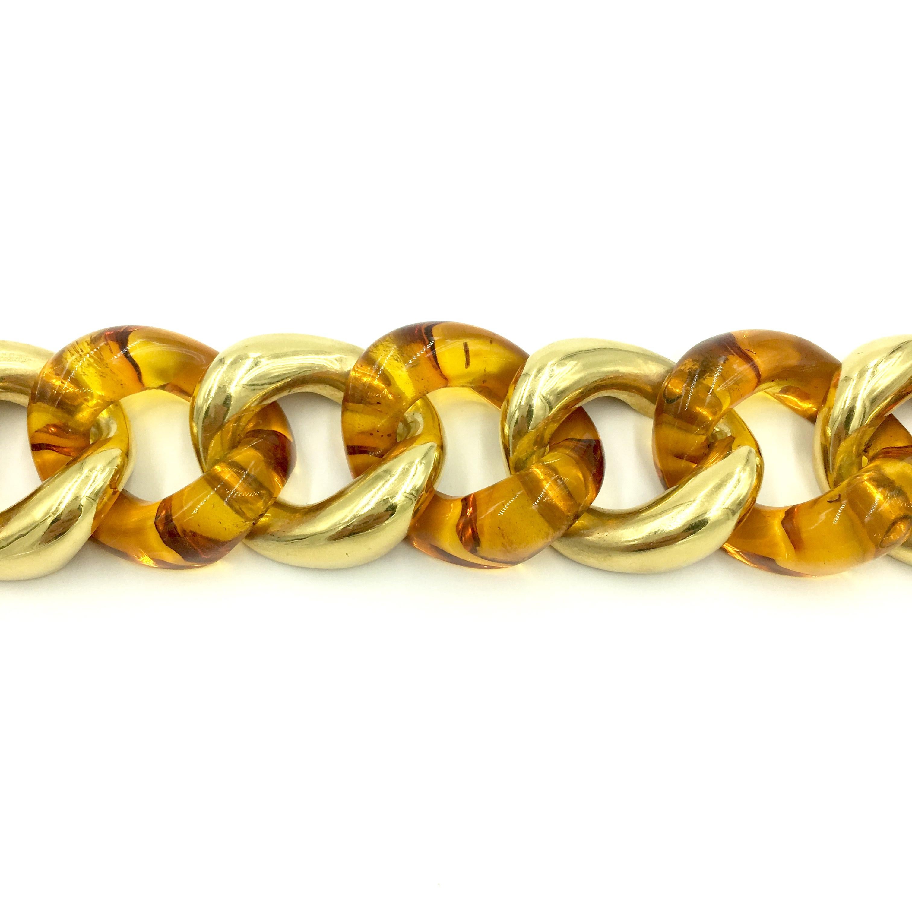 Seaman Schepps Amber and Gold Link Bracelet In Excellent Condition In New York, NY