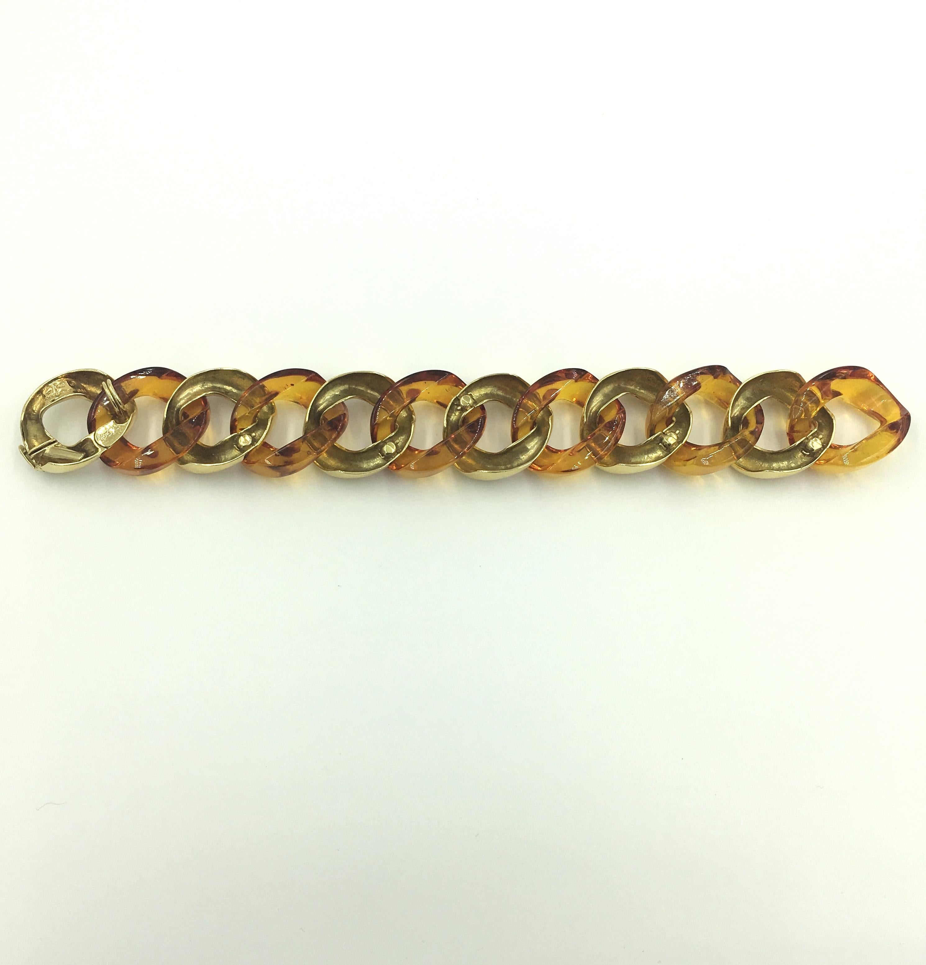 Women's or Men's Seaman Schepps Amber and Gold Link Bracelet