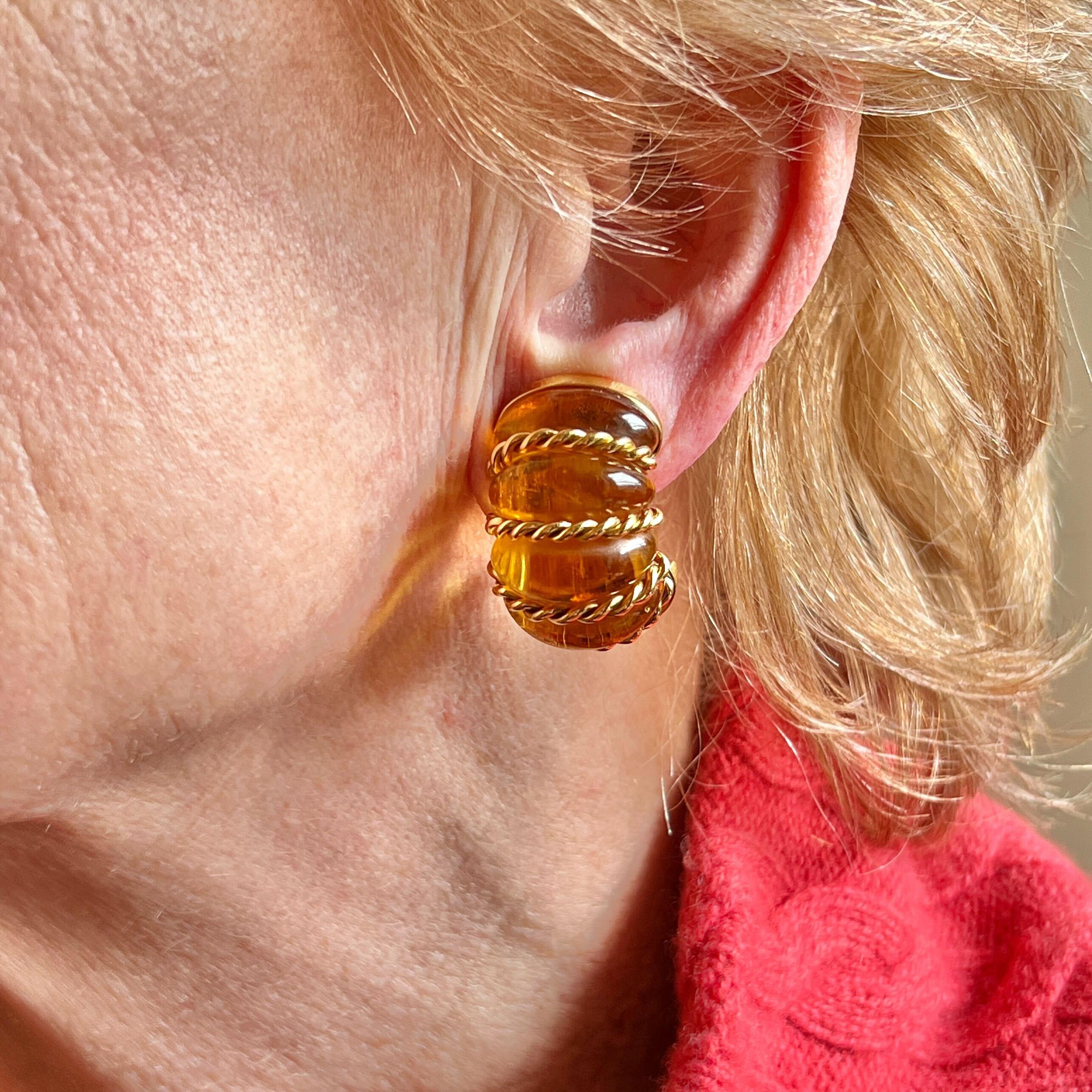 Cabochon Seaman Schepps Amber & Gold Earrings