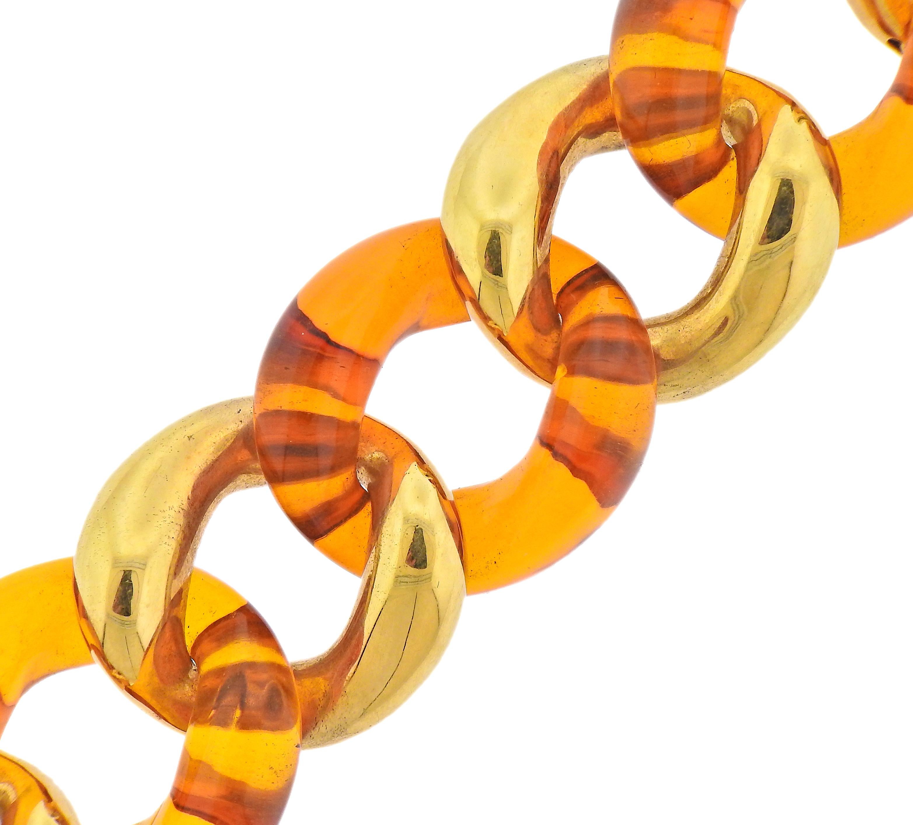 18k gold and amber link bracelet by Seaman Schepps . Bracelet is 7