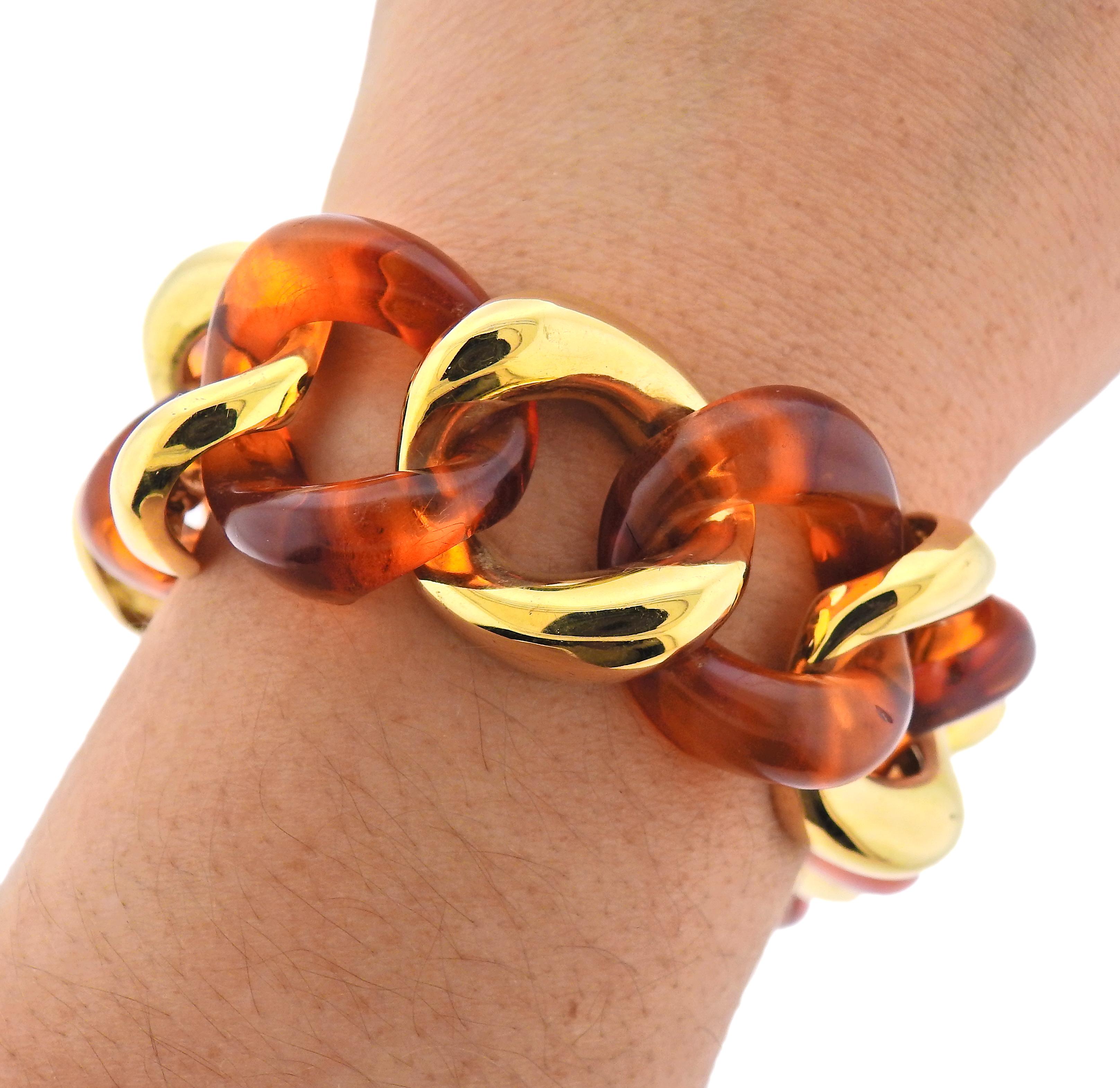 Round Cut Seaman Schepps Amber Gold Link Bracelet For Sale
