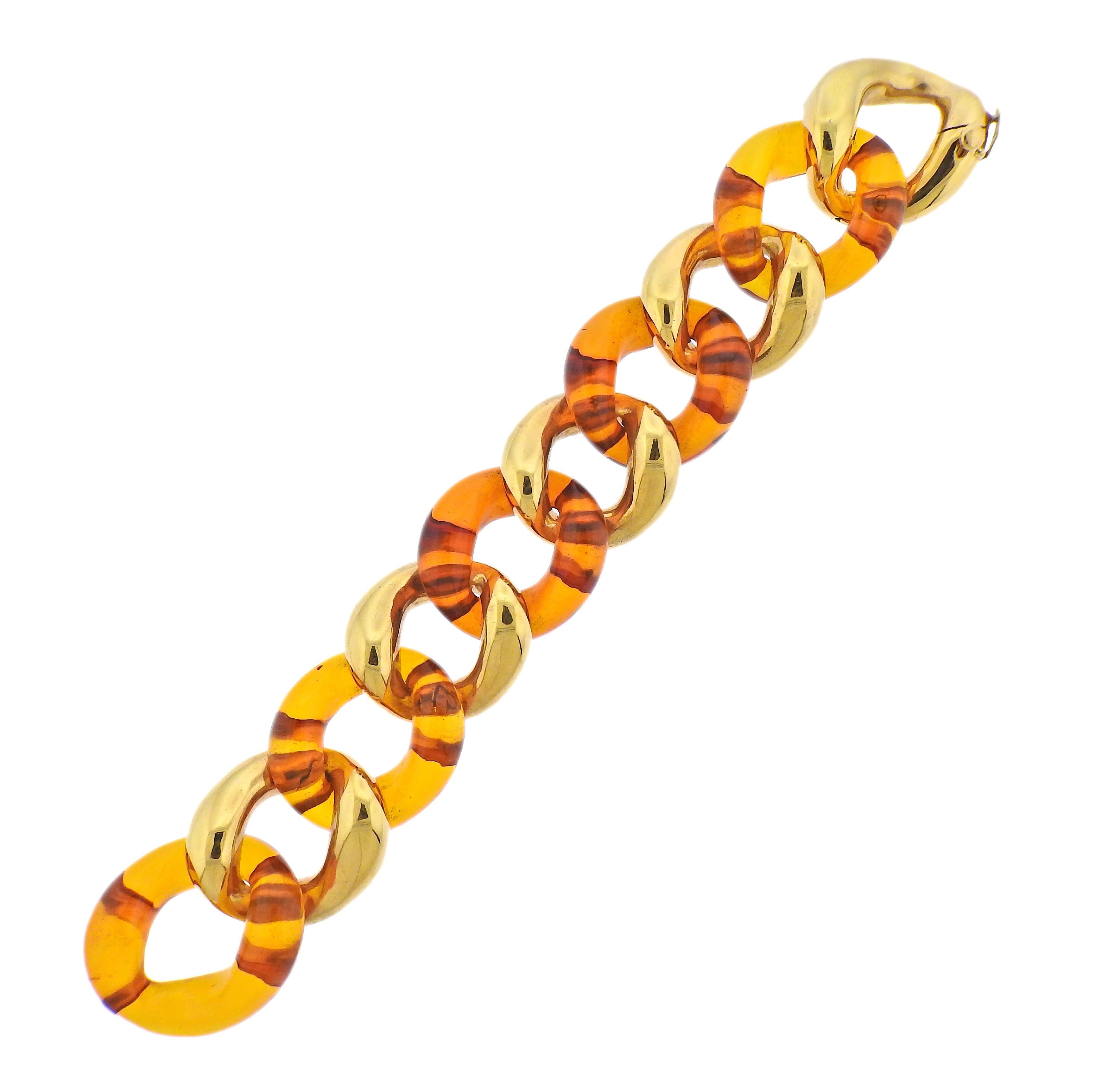 Seaman Schepps Amber Gold Link Bracelet In Excellent Condition For Sale In New York, NY