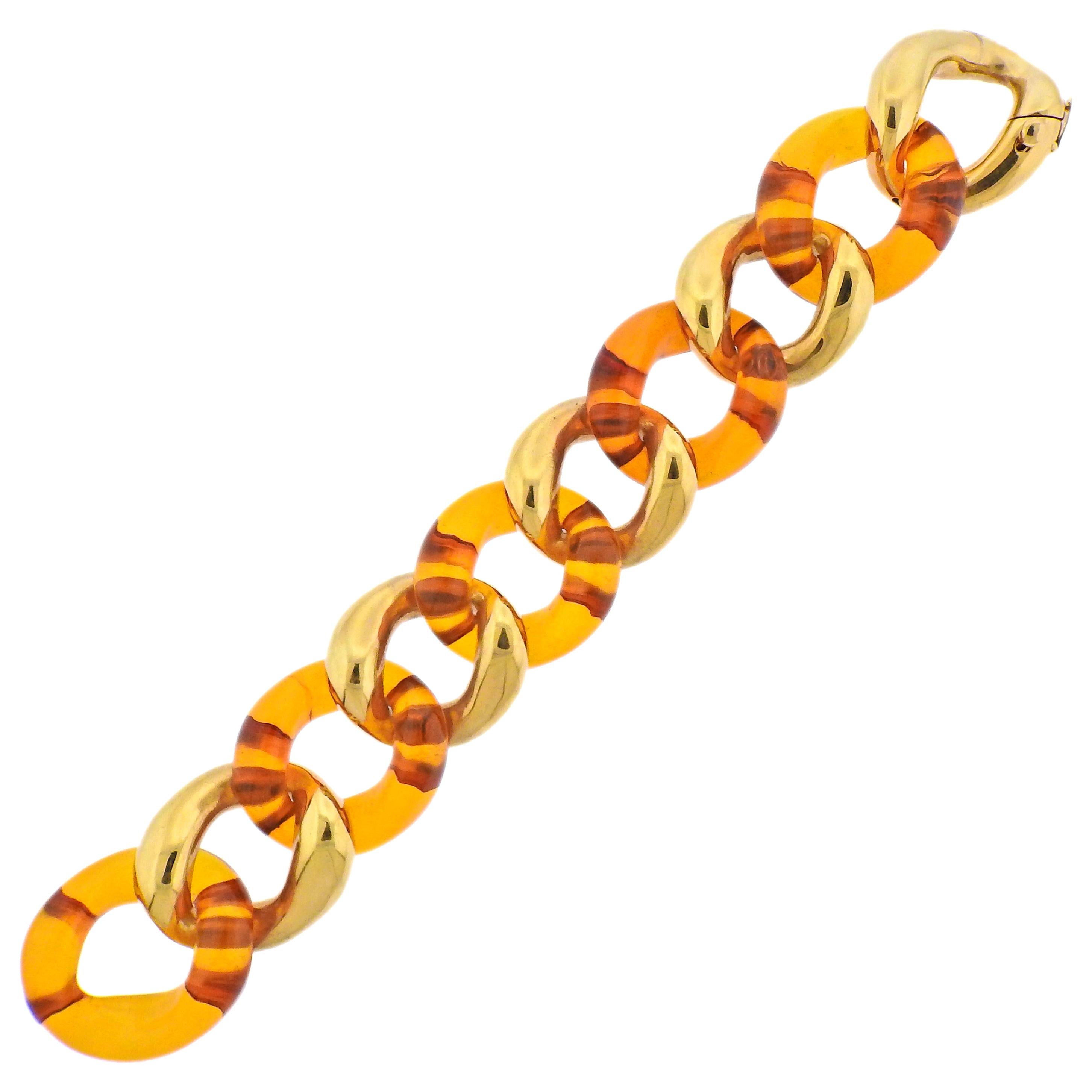 Seaman Schepps Amber Gold Link Bracelet For Sale