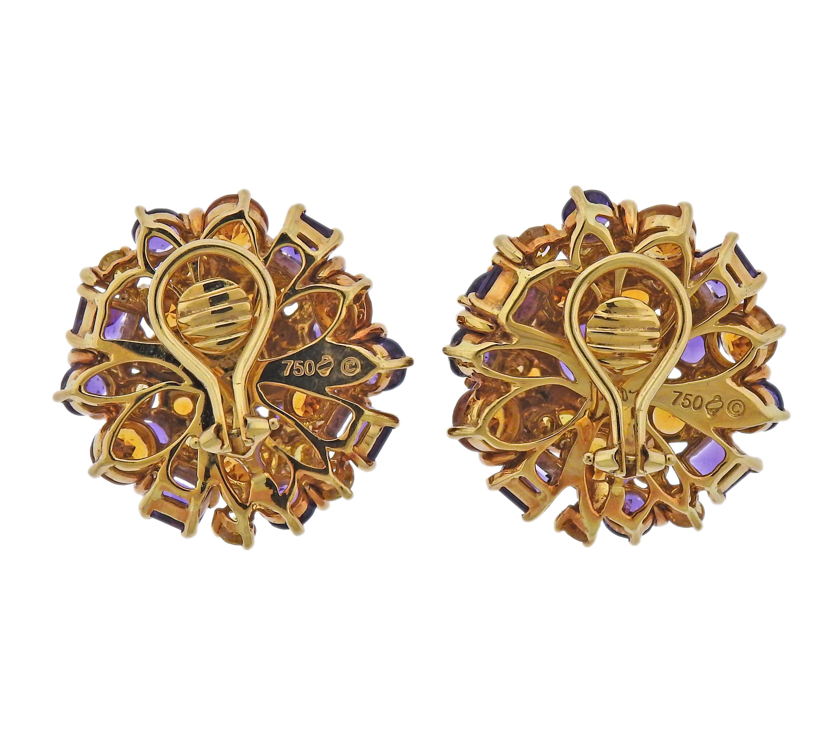 Round Cut Seaman Schepps Amethyst Citrine Gold Cocktail Earrings For Sale